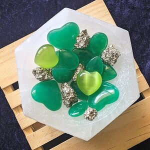 🍋‍🟩 LiME GREEN Hexa bowl 🍏 Green Jade + Gold Pyrite ⭐ Gemstone confetti Mix